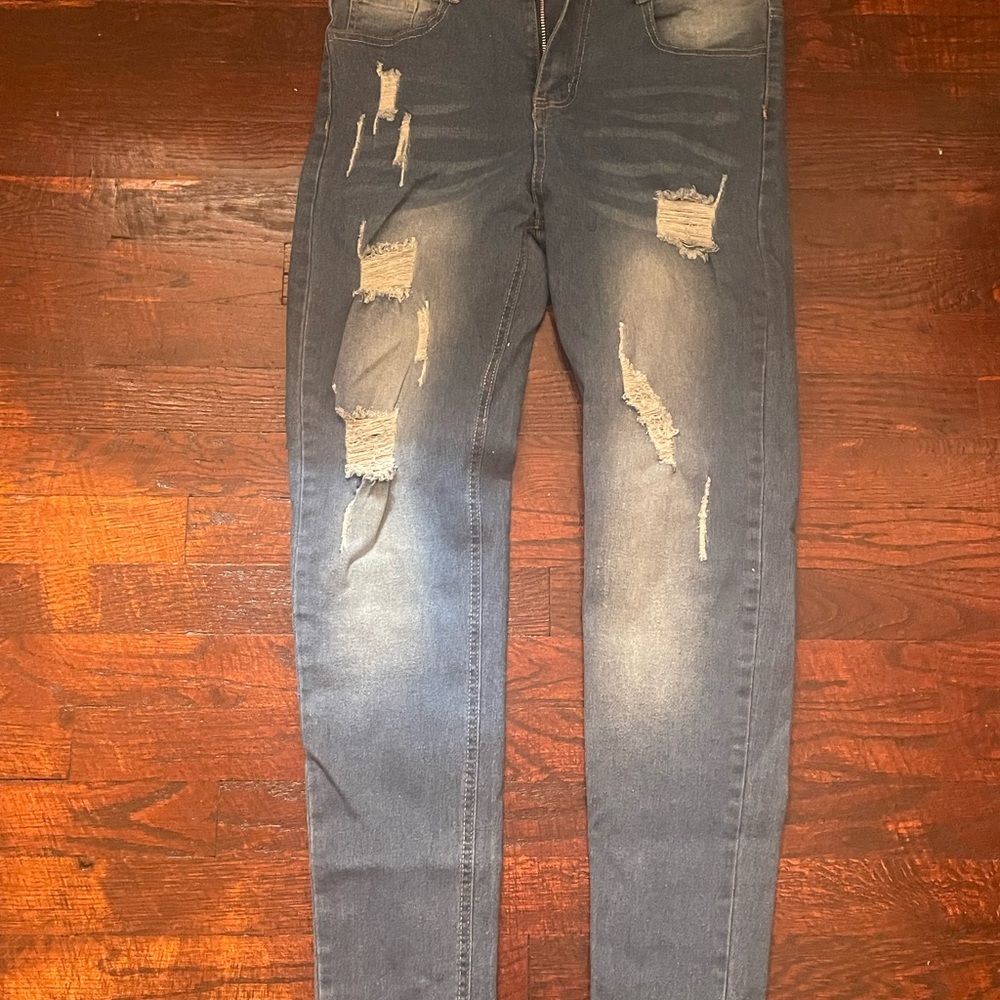 Men's Distressed Blue Jeans